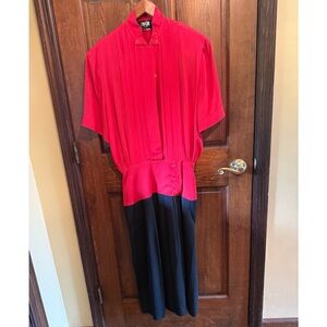 Vintage 1980’s CeeGee Red and Black Button-Up Dress Without BeltSize 8